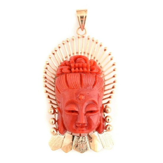 *Red Coral, 14k Yellow Gold Pendant.