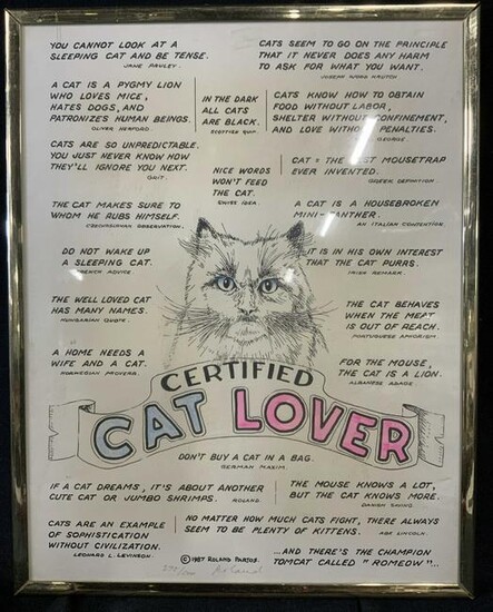 Roland Partos Signed Certified Cat Lover Lith