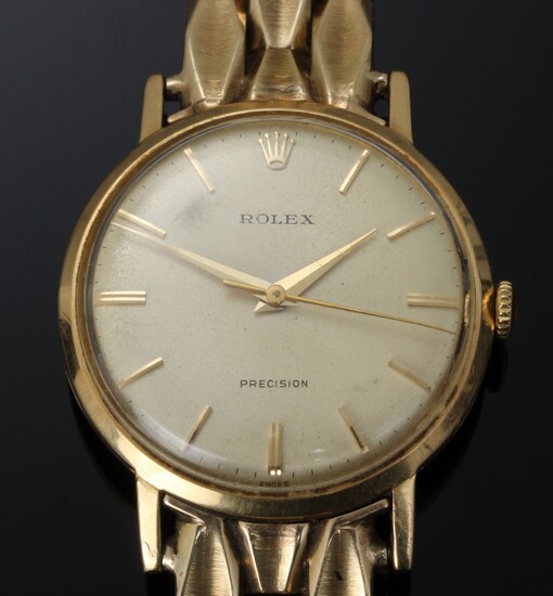 Rolex 'Precision'. Vintage herreur i 18 kt. guld med lys skive.