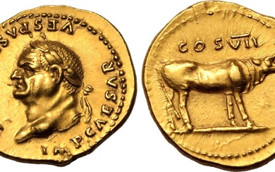 Roman Empire Vespasian AD 76 AV Aureus About Mint State; sharply struck on a broad flan, boasting a fine portrait of Vespasian