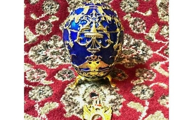 Russian Faberge-Style Royal Blue Trinket Jewel Box Egg