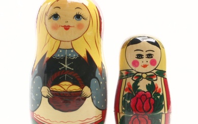Russian Little Red Ridding Hood and Folk Art Style Matryoshka Dolls