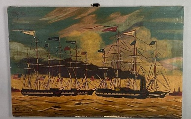 S. Escudero US Ship Fleet Oil Painting on Canvas