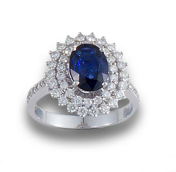 SAPPHIRE GOLD DOUBLE BAND DIAMOND RING
