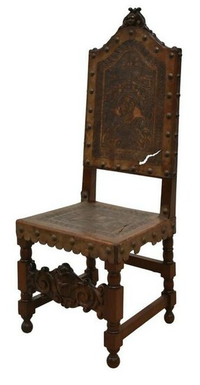 SPANISH BAROQUE STYLE WALNUT & LEATHER CHAIR