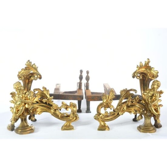 SPECTACULAR PAIR OF LOUIS XV WOODEN CHENETS in...