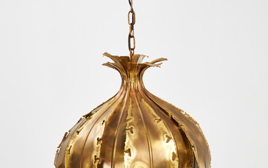 SVEND AAGE HOLM SØRENSEN. A ceiling lamp, so-called onion lamp/“ Brutalist Onion”, 1960s, Denmark, frame in patinated brass.