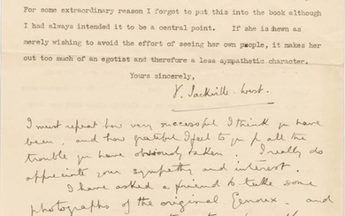 Sackville-West, Vita (1892-1962) Typed Letter Signed with Autograph Post Script, Sissinghurst Castle, Kent, 13 May 1941.