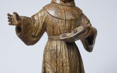 "Saint Anthony of Padua" in carved and polychromed wood. Period: 17th century. (* and **). H.:+/-74,5cm.