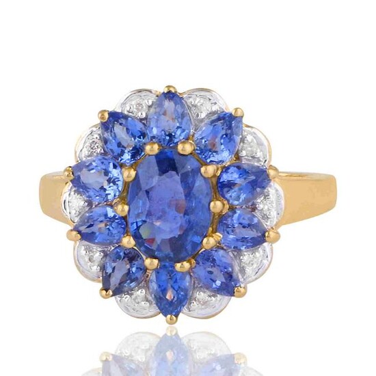 Sapphire 14K Gold SI/HI Diamond Flower Proposal Ring
