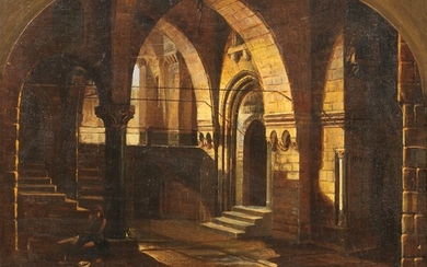 Scenografia architettonica con figura (San Pietro in carcere), Niccolò Codazzi (Napoli 1642 - Genova 1693)