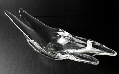 Schneider Crystal France, mid century modernist centerpiece bowl, abstract form