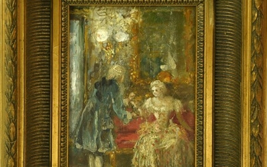 Scuola del XIX secolo SCENA GALANTE olio su tavola, cm 24x17,5