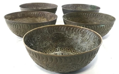 Set 5 Vintage Repousse Copper Toned Bowls
