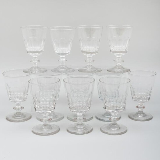 Set of Twelve French Faceted Wine Glasses