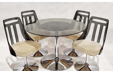 Set of four mid century lucite and chrome swivel chairs, eac...