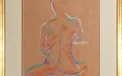 Signed Gold Contemporary Nude Figure Pastel