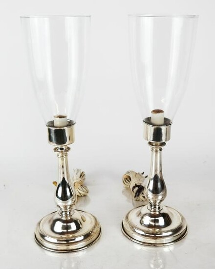 Silver Candlestick Lamps with Hurricane Shades