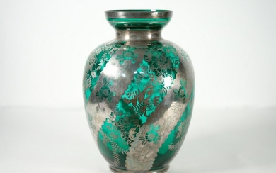 Silver Overlay Emerald Vase