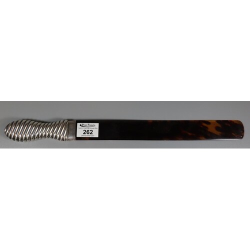 Silver and tortoiseshell page turner with writhen handle, Lo...