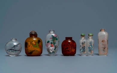 Six Chinese reverse painted glass snuff bottles, 19/20th...