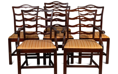 Six George III Style Mahogany Ladder-Back Dining Chairs