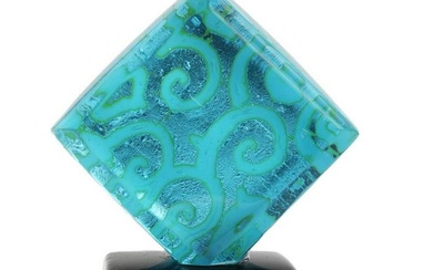 Sky Blue and Silver Rhombus Murano Glass Sculpture