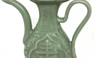 Spout chinese celadon with delicate relief decoration