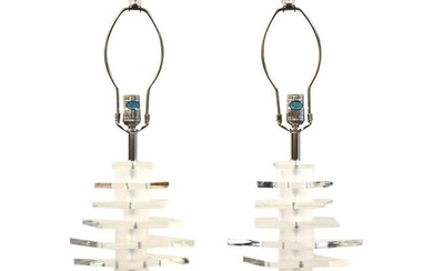 Stacked Lucite and Chrome Table Lamps - a Pair