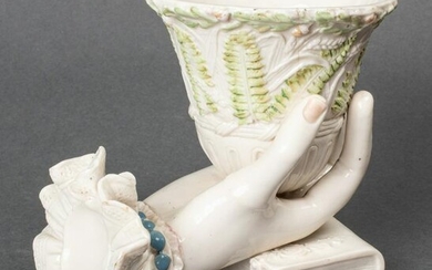 Staffordshire Attr. Porcelain Hand Holding Vase