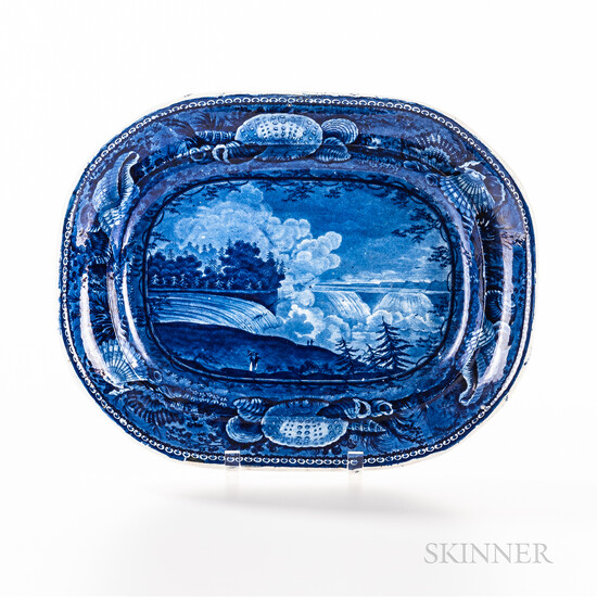 Staffordshire Historical Blue Transfer-decorated "Niagara from the American Side" Platter