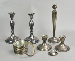 Sterling Silver Candlesticks and Coasters