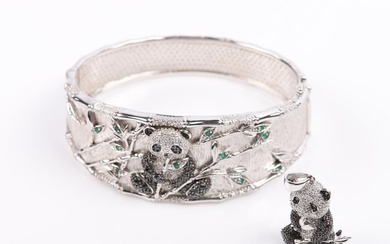 Sterling diamond pave panda bracelet and pendant