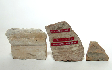 Stone and ceramic fragments with old collection labels