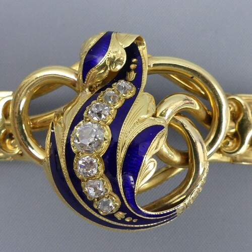 Superb 18 carat gold French enamel and diamond snake design ...