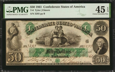 T-6. Confederate Currency. 1861 $50. PMG Choice Extremely Fine 45 EPQ.