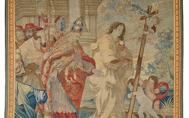 TAPESTRY "ALLEGORY OF THE CHURCH FIGHTING EVIL" Flanders, 16th century.