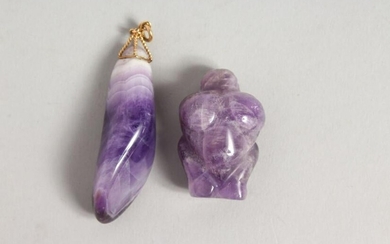 TWO CHINESE AMETHYST COLOURED STONE / CRYSTAL PENDANT