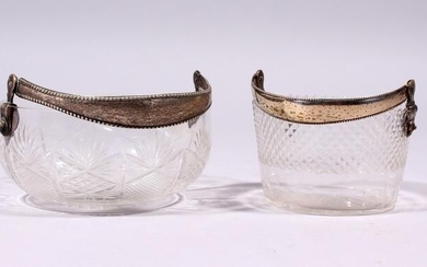 TWO CONTINENTAL CUT GLASS CIRCULAR BASKETS, with silver