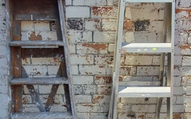 TWO VARIOUS TIMBER STEP LADDERS