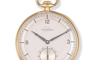 Tavannes. An 18K gold keyless wind open face pocket watch