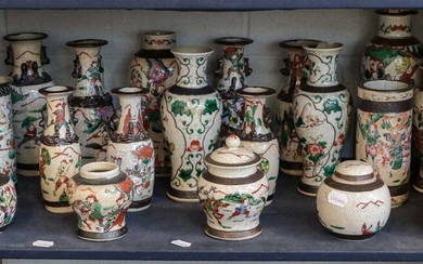 A collection of Chinese crackle glazed famille verte vases...