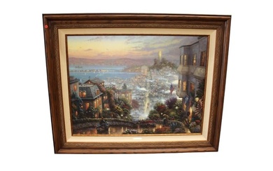 Thomas Kinkade oil on canvas signed on back San Francisco Lombard St giclee