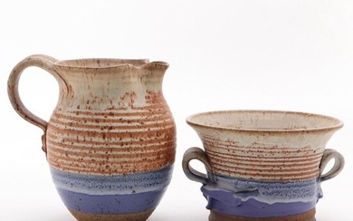 Thomas Reece Art Pottery Stoneware Pitcher and Bowl