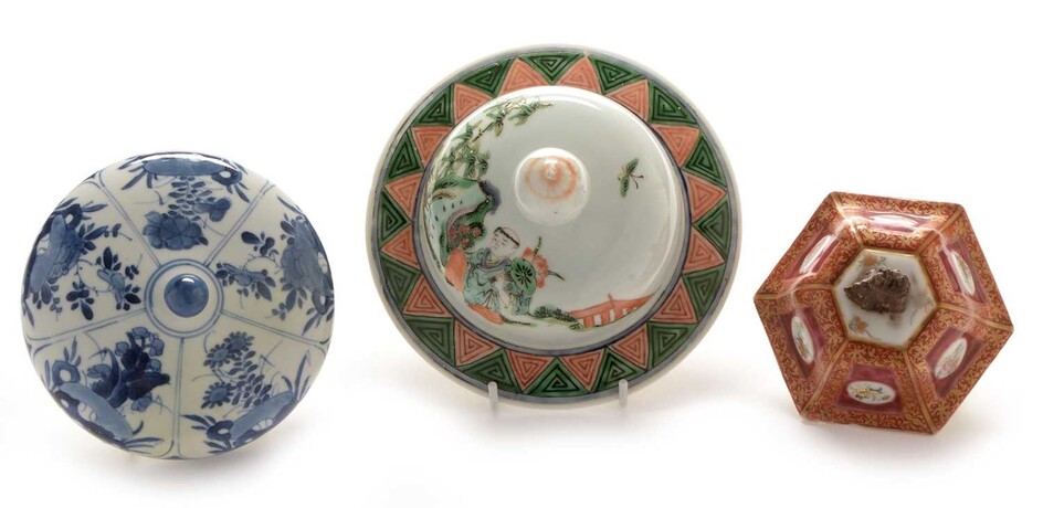 Three Chinese porcelain vase covers.