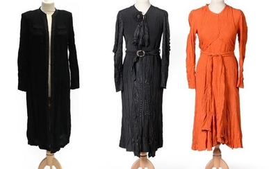 Three Circa 1920's Dresses, comprising an orange textured crepe day...