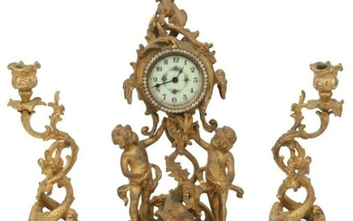 Three-Piece Figural Clock Garniture