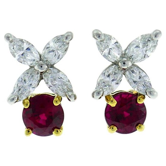 Tiffany & Co. Ruby Diamond Stud Earrings in Platinum