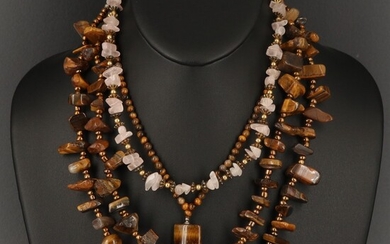 Tiger's Eye and Rose Quartz Necklace Grouping