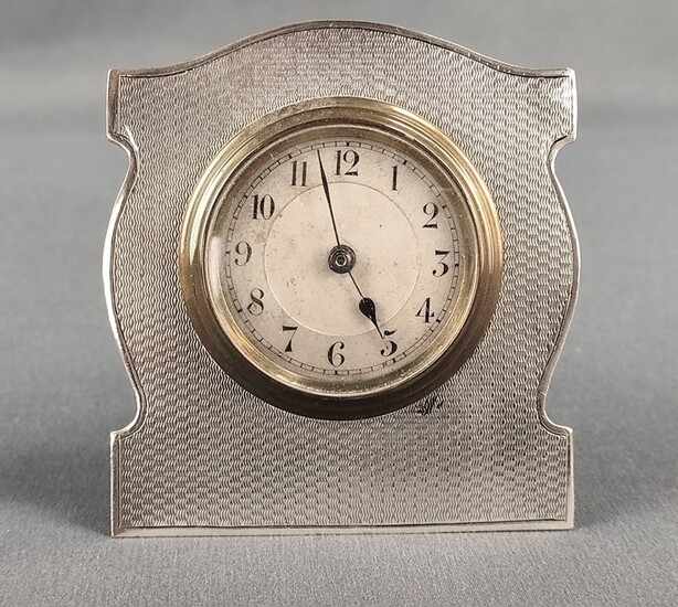 Travel clock, England, back with small display, sterling silver, Birmingham, George V., 1925, manua